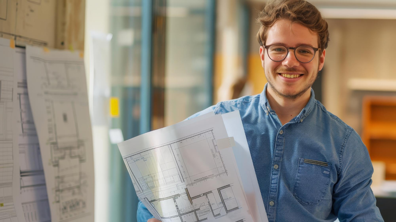 Plans d'architecte sur une table