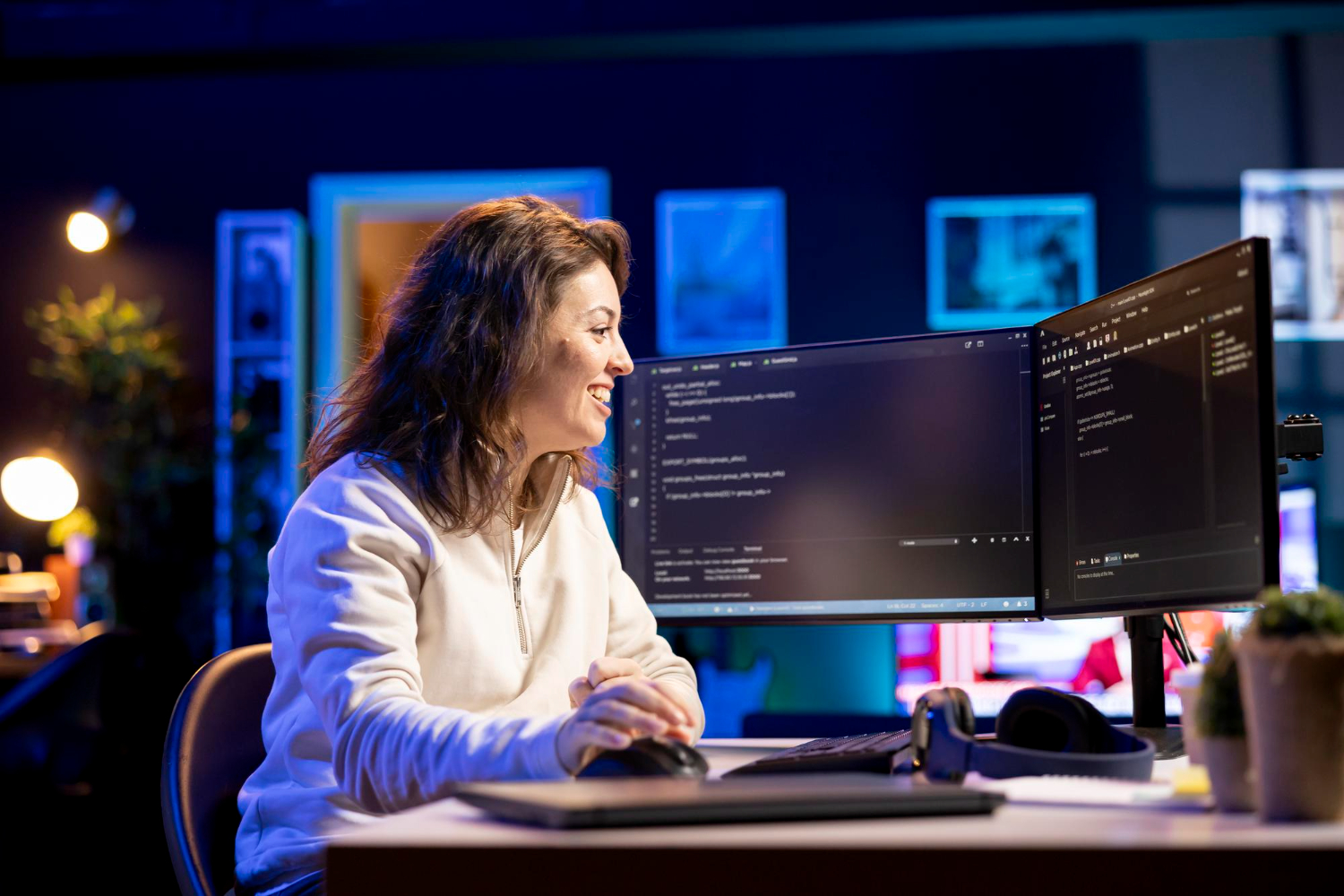 Développeur devant un écran de code